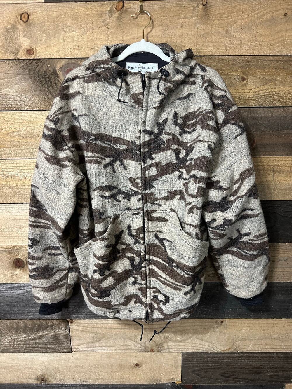 KING OF THE MOUNTAIN Men’s Vtg Omnitherm Wool Blowdown Camo Hooded Jacket Size L